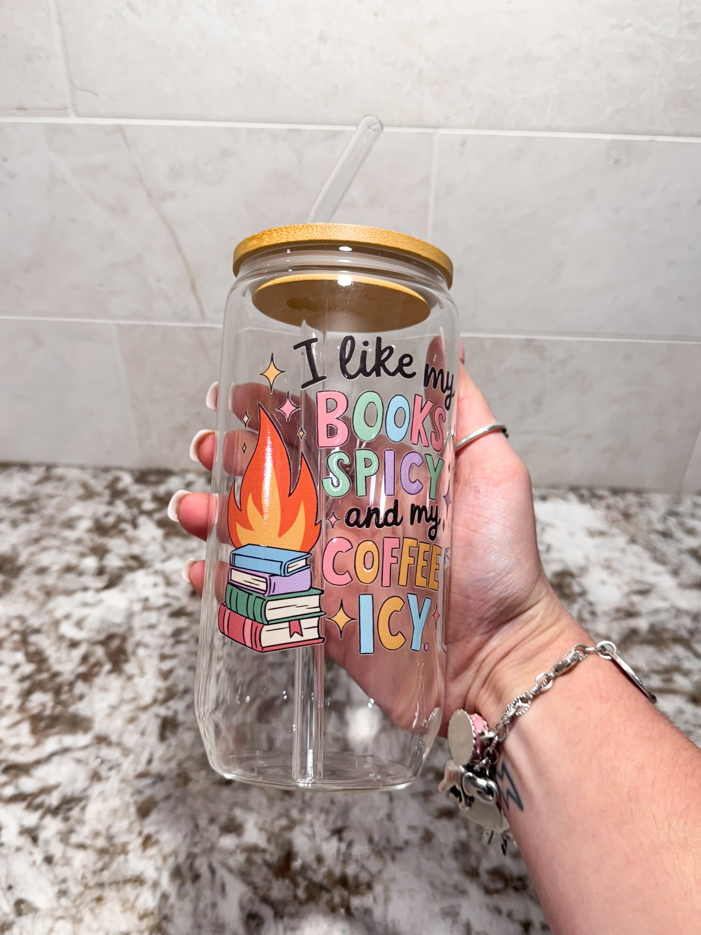 I like my books spicy and my coffee icy glass can clear or purple
