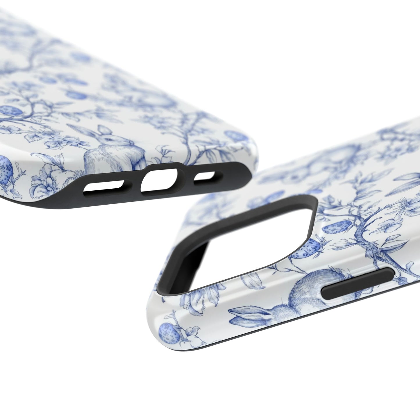 Dusty Blue Toile de Jouy Easter Bunnies Magsafe Phone Case