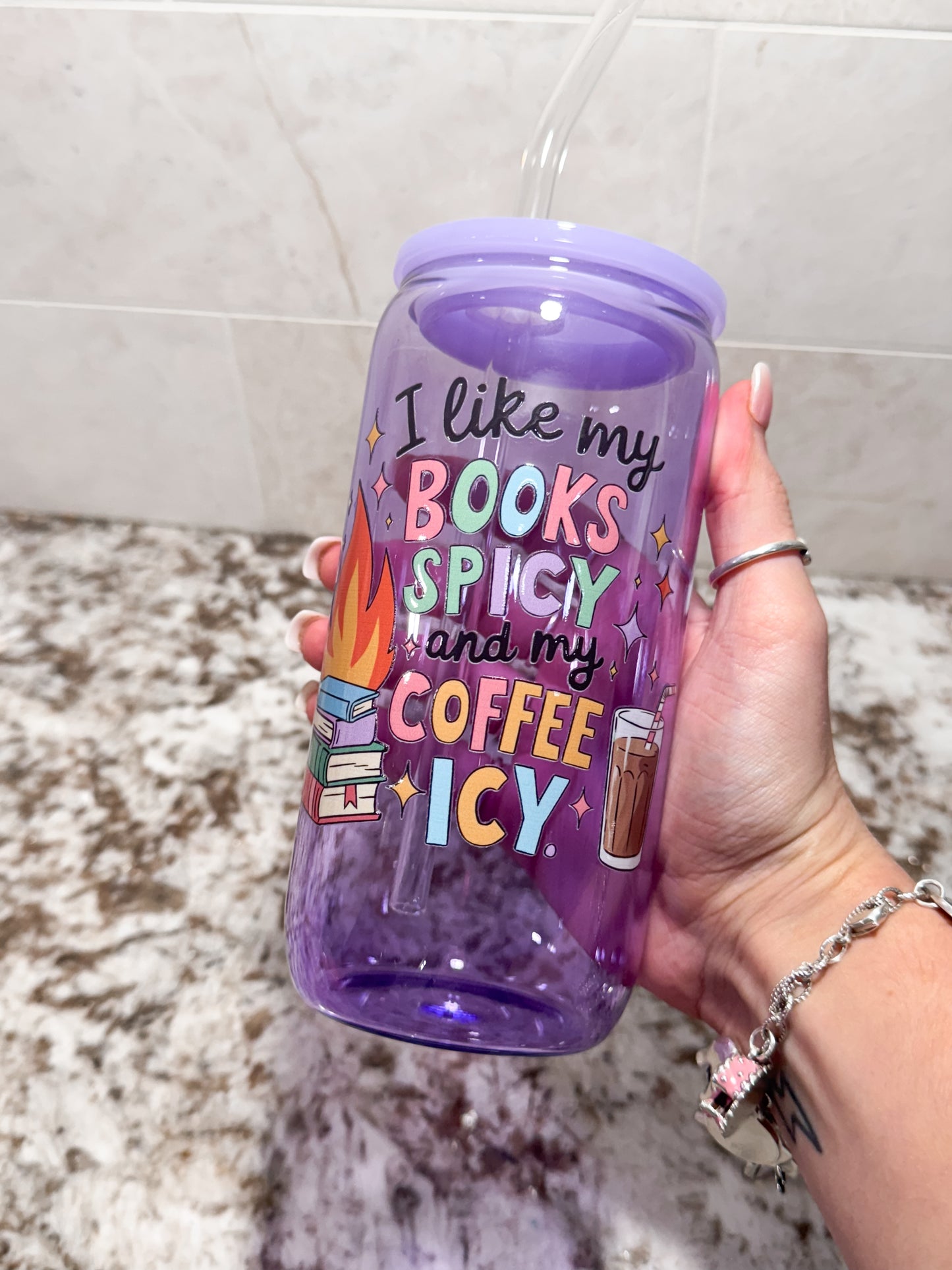 I like my books spicy and my coffee icy glass can clear or purple