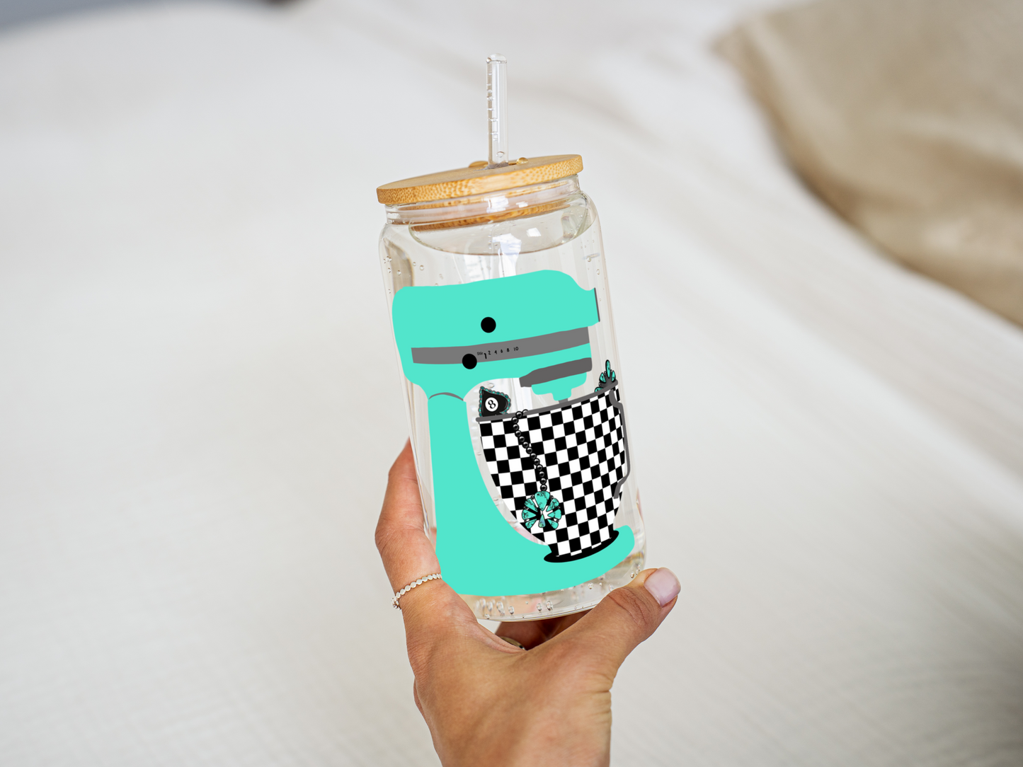 TURQUOISE WESTERN BAKER GLASS CAN