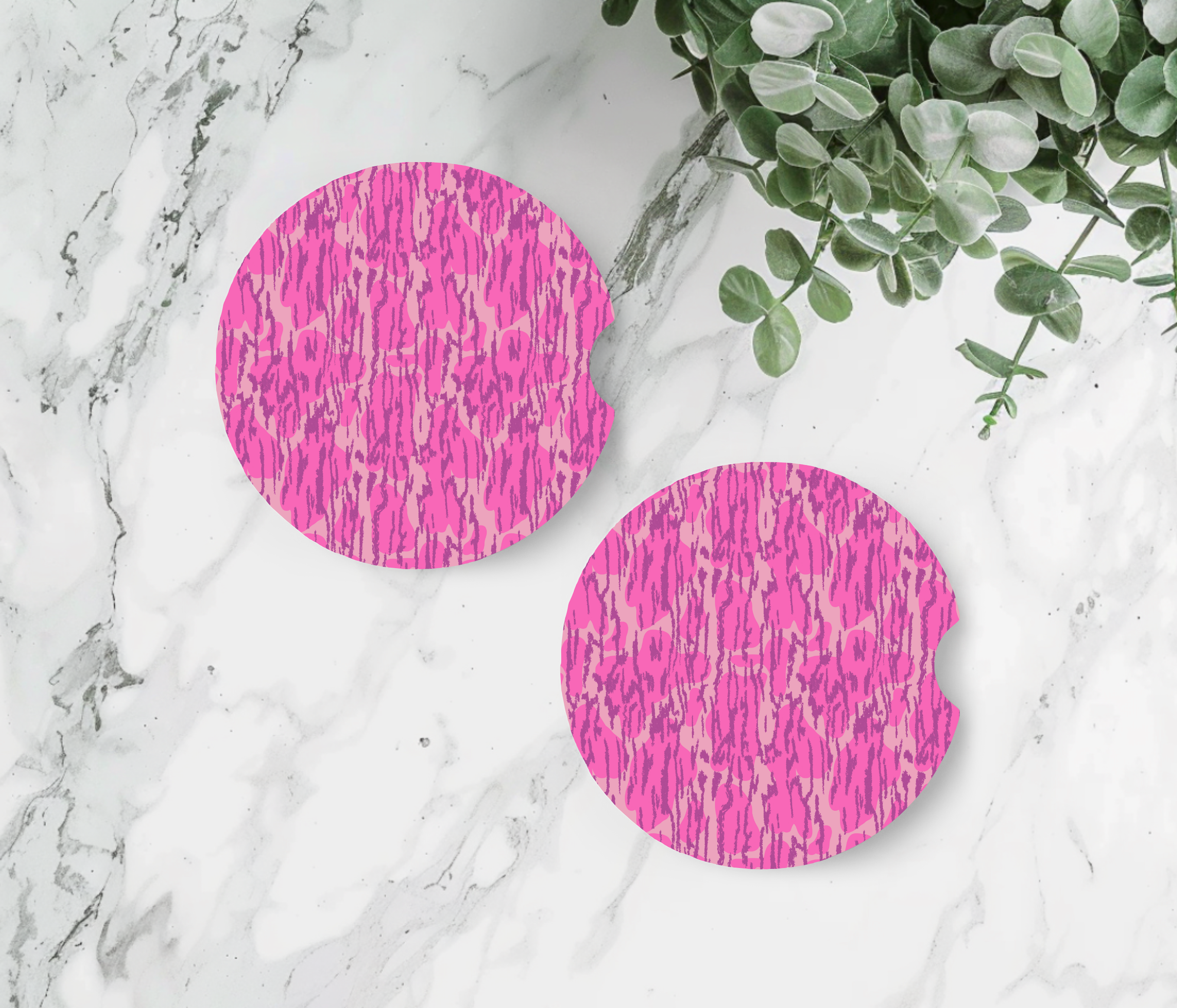 Pink Bottomland Camo Car Coaster Set