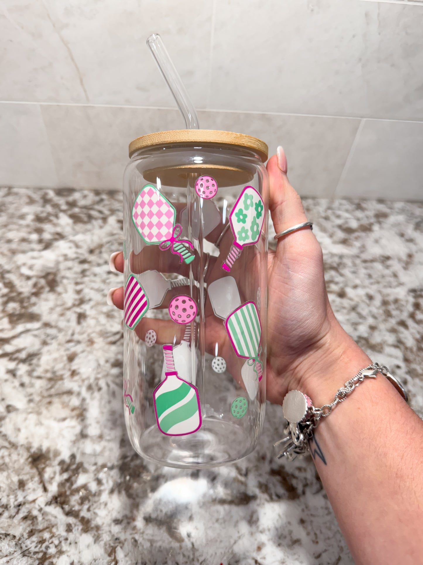 Pickle Ball Wrapped Glass Can