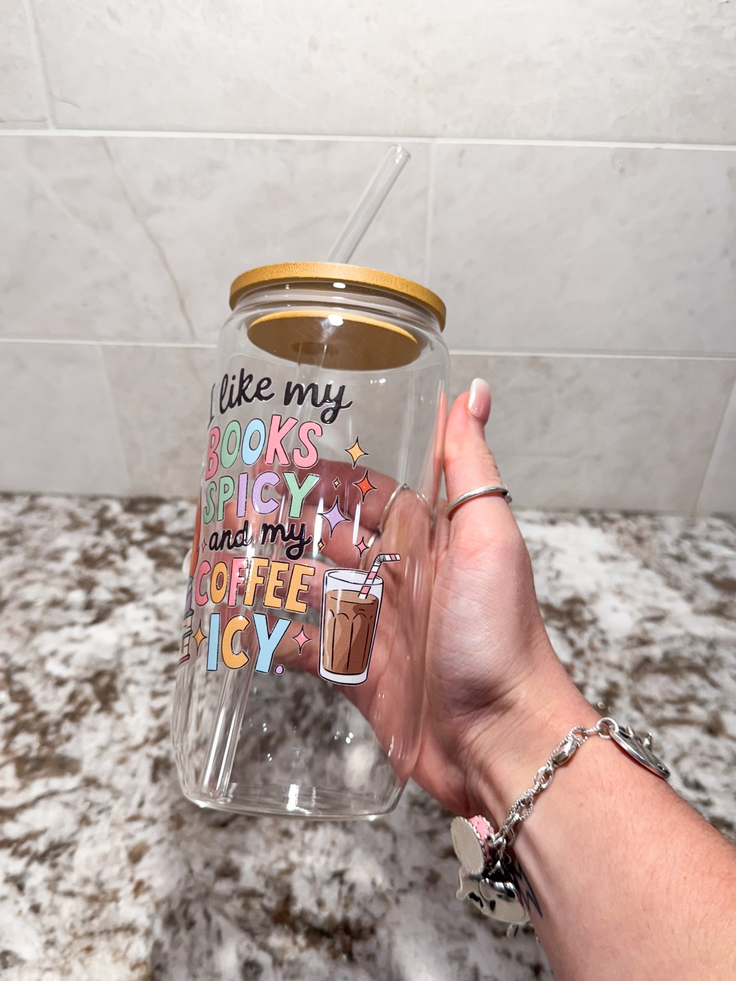 I like my books spicy and my coffee icy glass can clear or purple