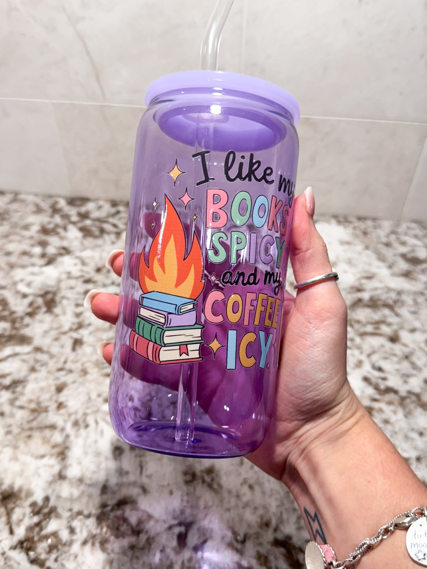 I like my books spicy and my coffee icy glass can clear or purple