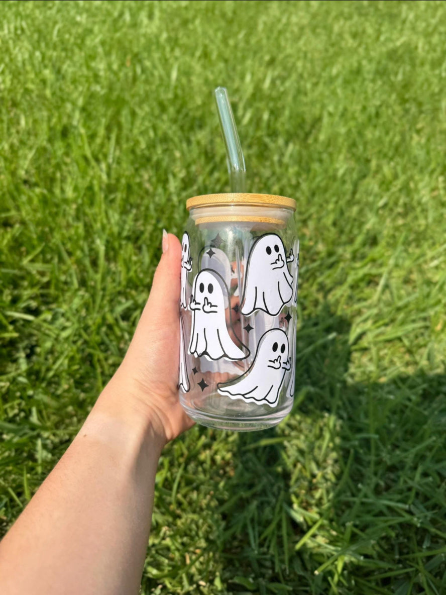 Middle Finger Ghost Beer Can Glass
