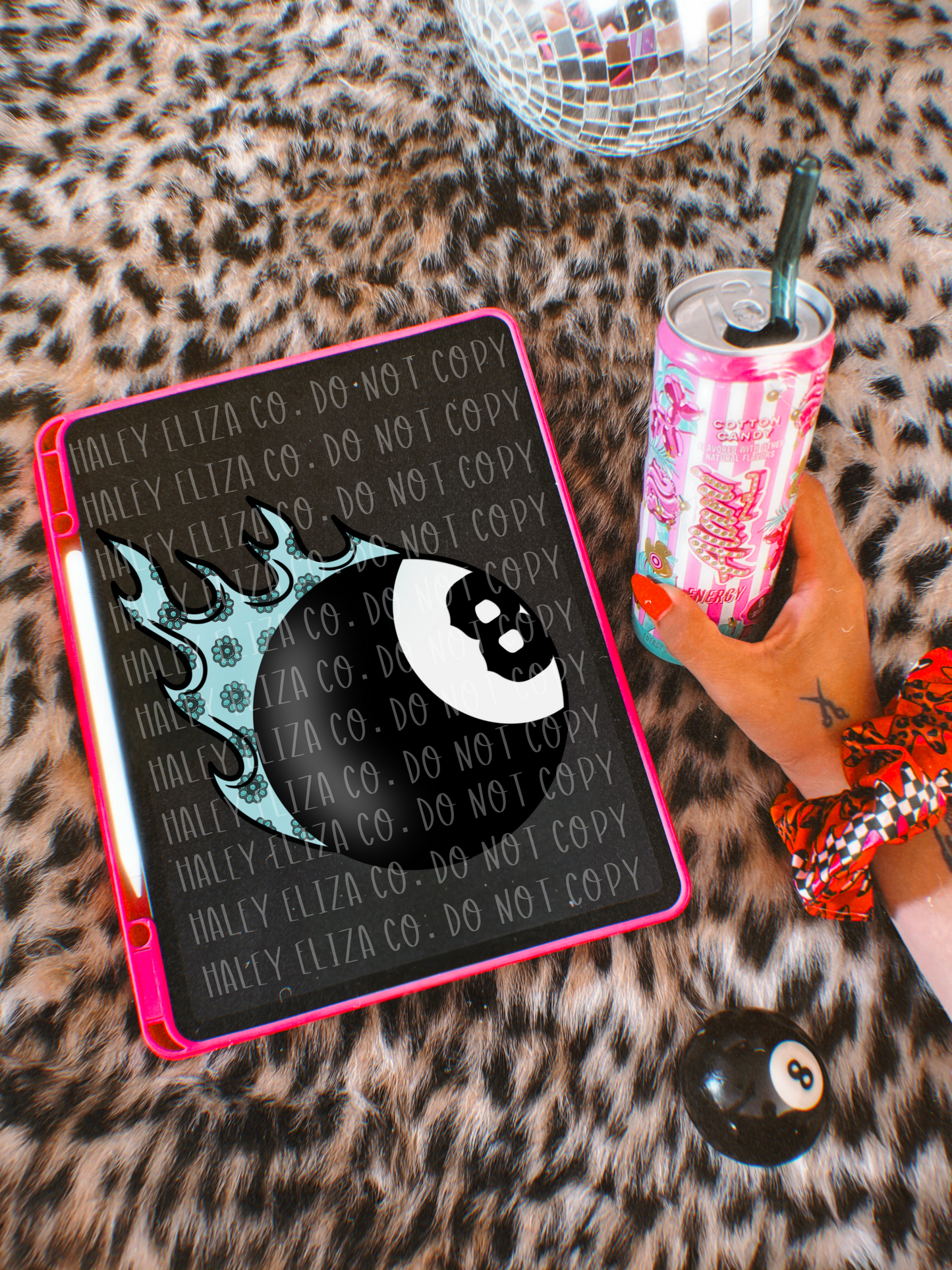 Turquoise Flaming 8 Ball Clipart or png