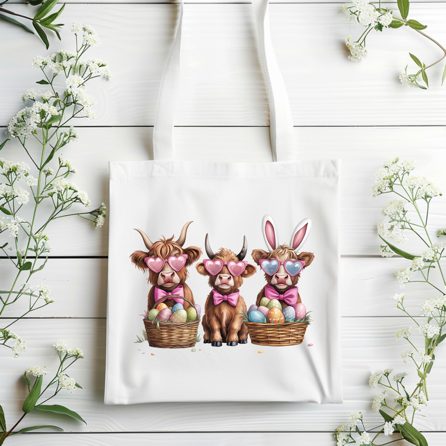 EASTER DAY HIGHLAND COWS TOTE BAG