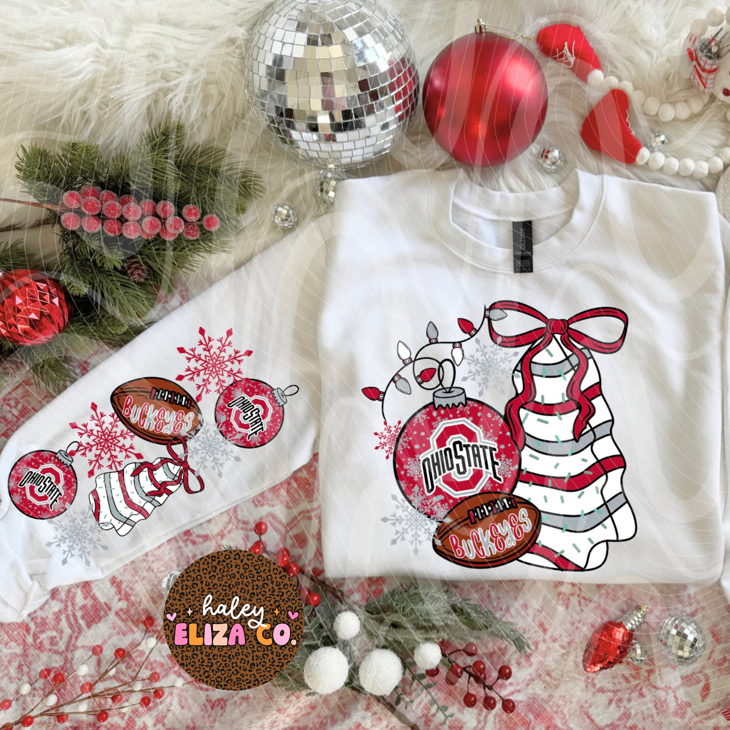 Christmas Trees Ohio Football Collage Crew w/sleeves