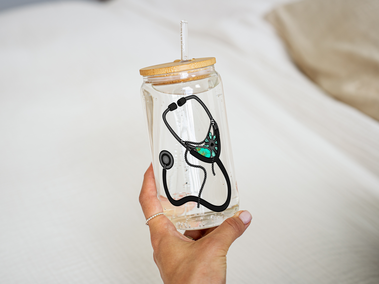 TURQUOISE STETHOSCOPE GLASS CAN