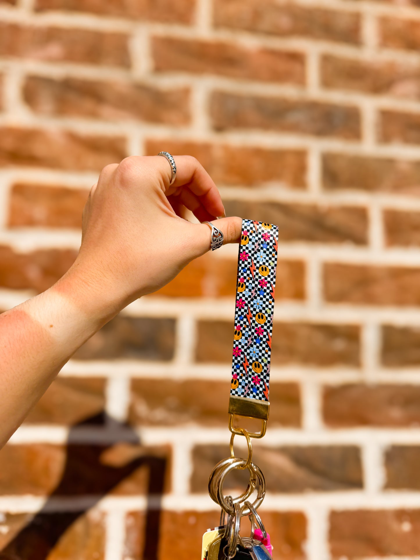 Checkered & Smiles Keychain