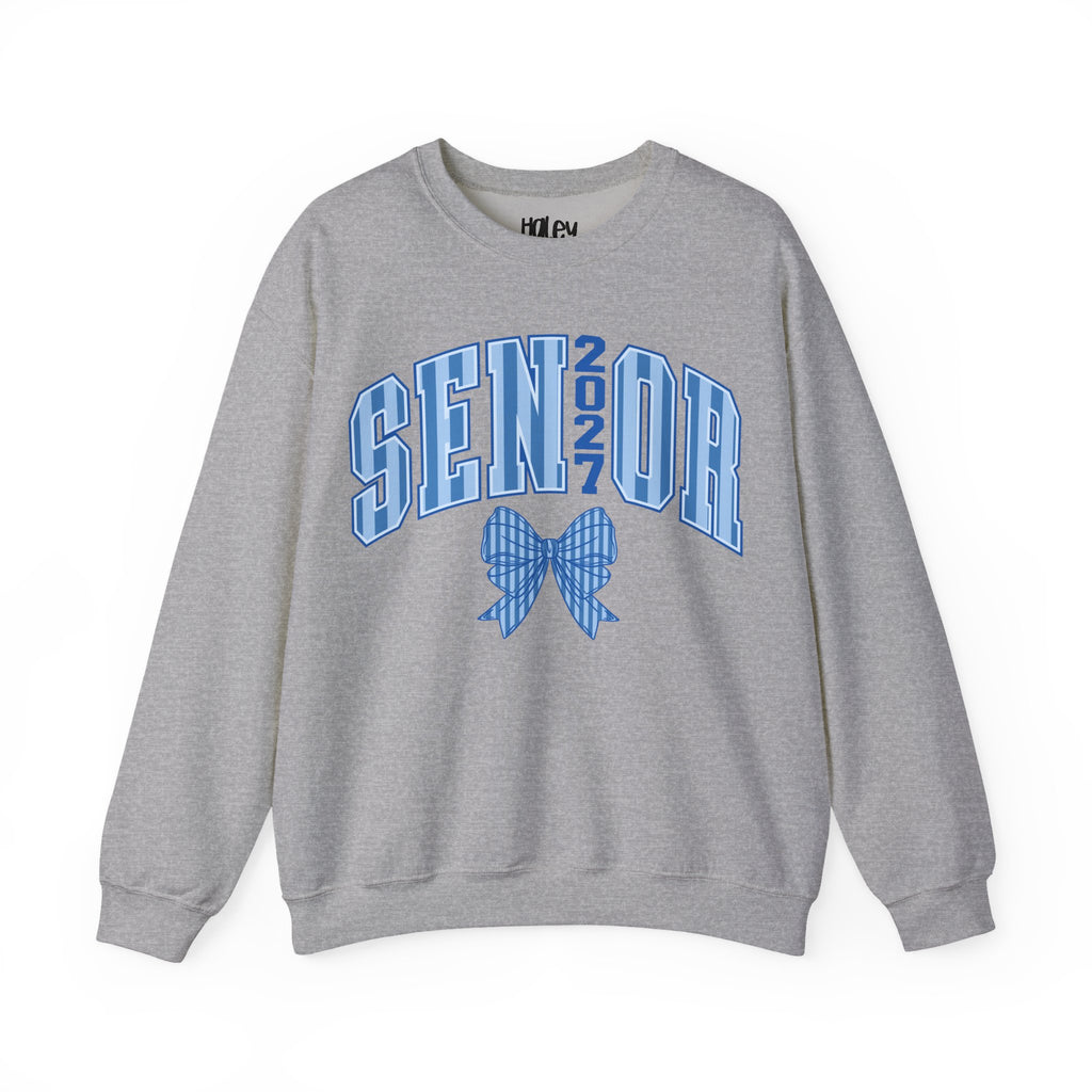 Blue Plaid Bow Senior 2027 Crewneck Sweatshirt