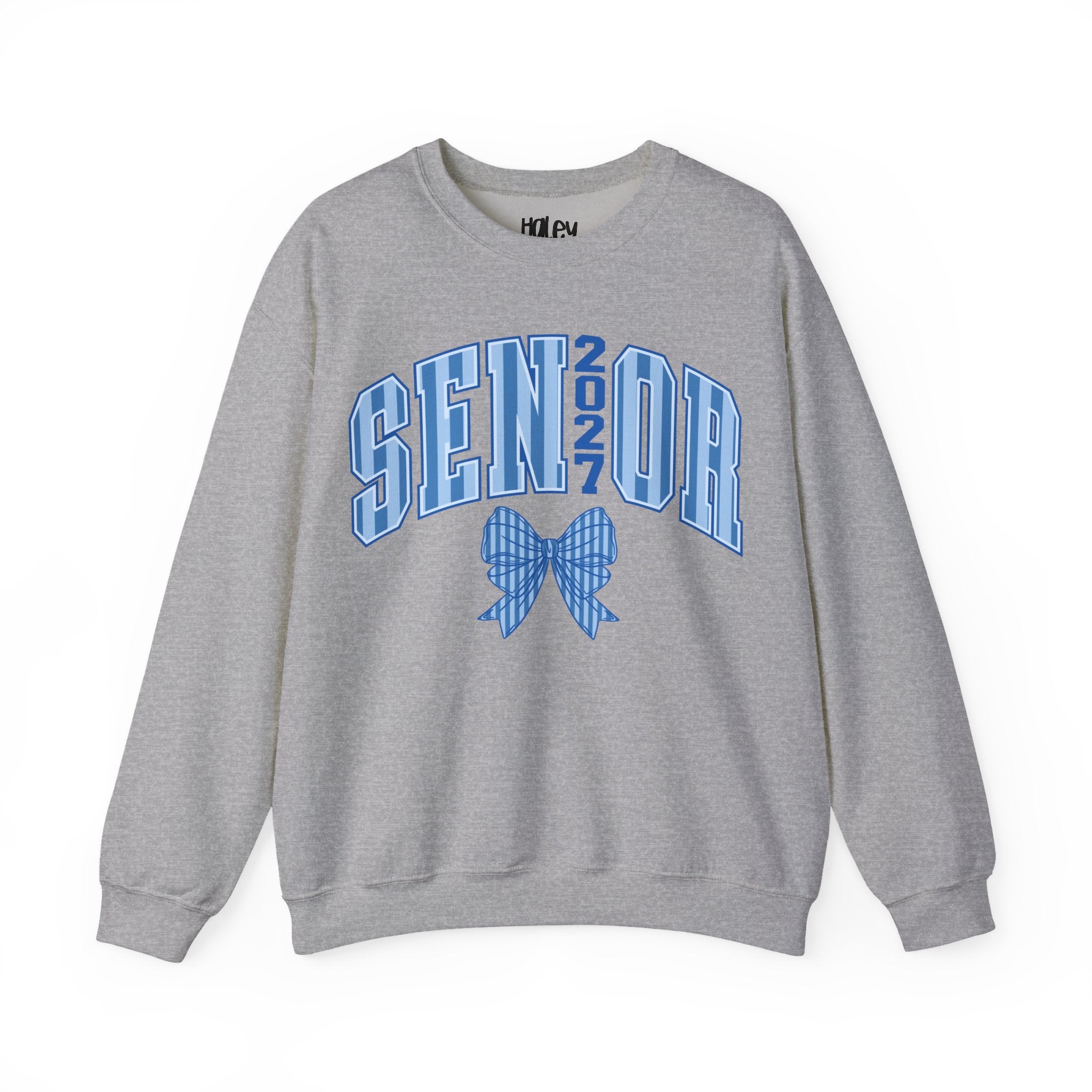 Blue Plaid Bow Senior 2027 Crewneck Sweatshirt