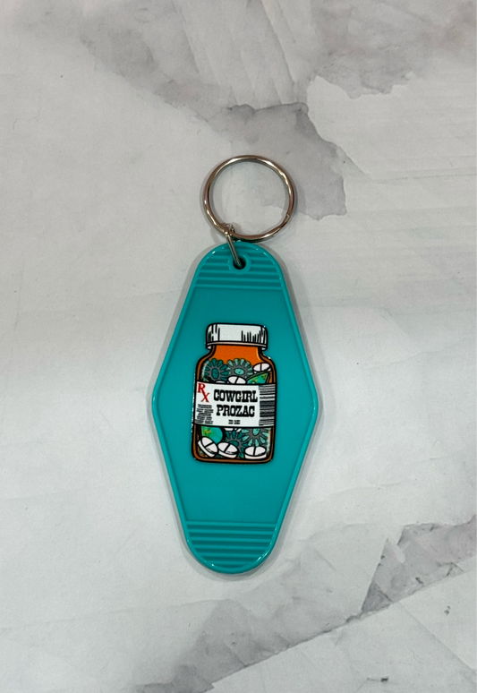 Cowgirl Prozac Retro Motel Keychain