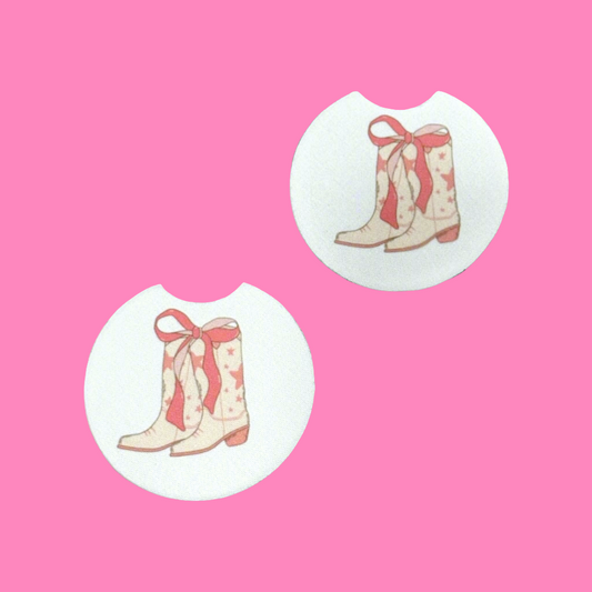 Coquette Cowgirl Boots and Bows Car Coaster