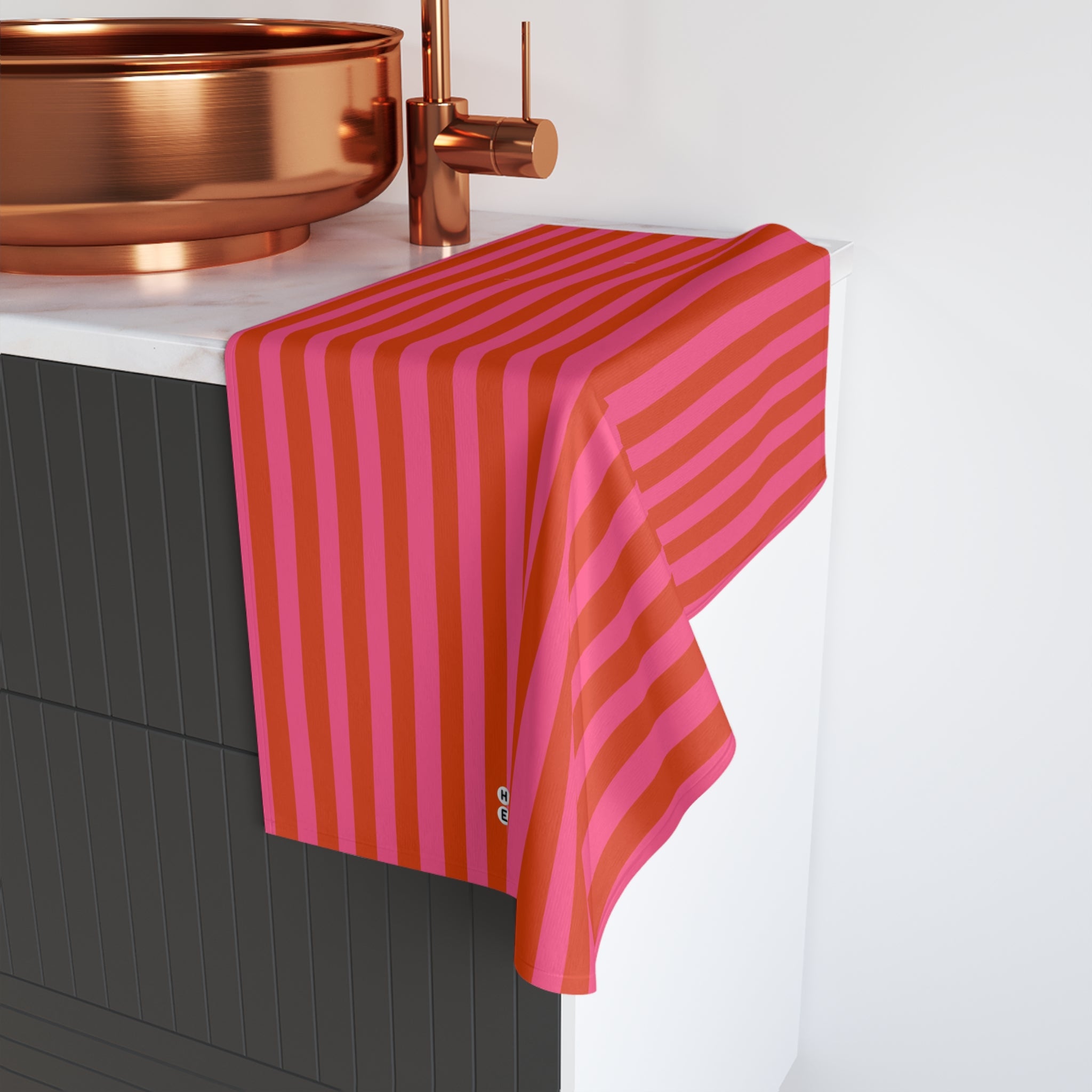 Striped Red & Pink Hand Towel — Bright Kitchen Tea Towel for Modern Home