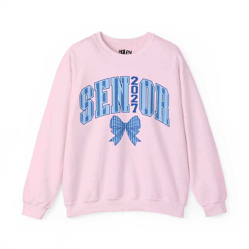 Blue Plaid Bow Senior 2027 Crewneck Sweatshirt