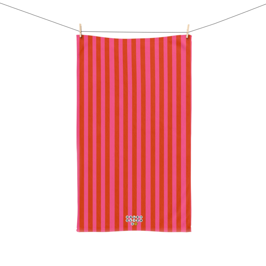 Striped Red & Pink Hand Towel — Bright Kitchen Tea Towel for Modern Home