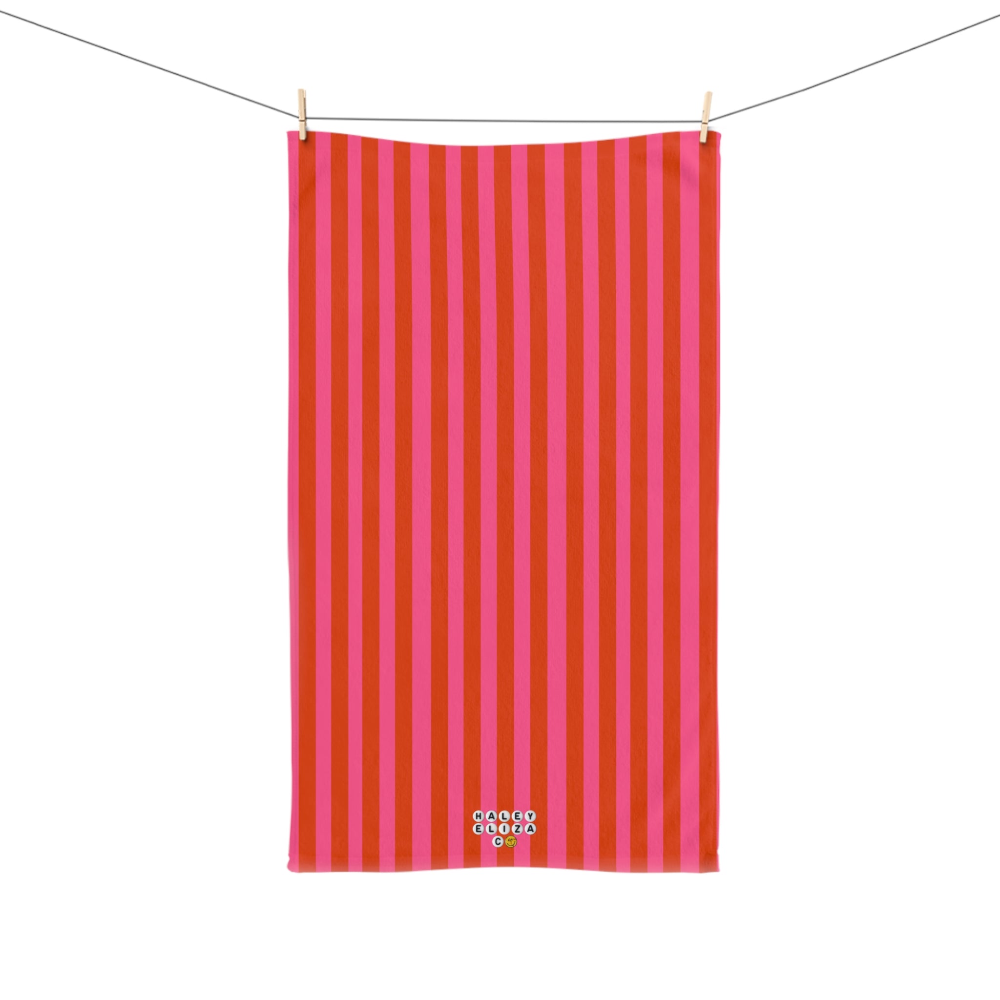 Striped Red & Pink Hand Towel — Bright Kitchen Tea Towel for Modern Home