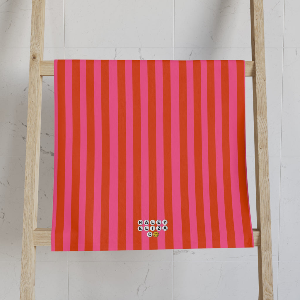 Striped Red & Pink Hand Towel — Bright Kitchen Tea Towel for Modern Home