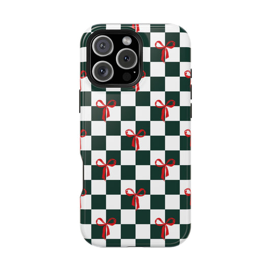 Christmas Checkered Bow Magsafe Phone Case