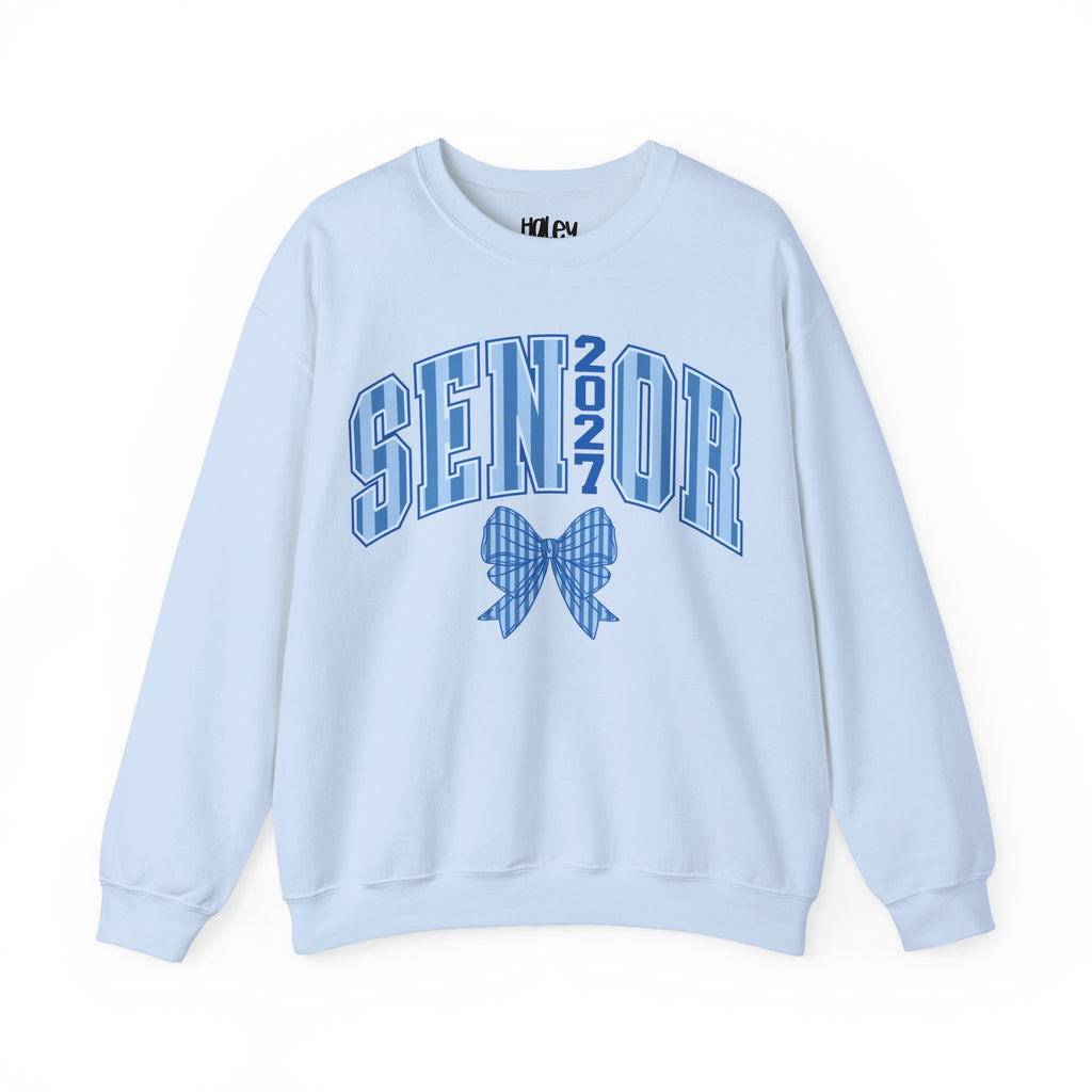 Blue Plaid Bow Senior 2027 Crewneck Sweatshirt