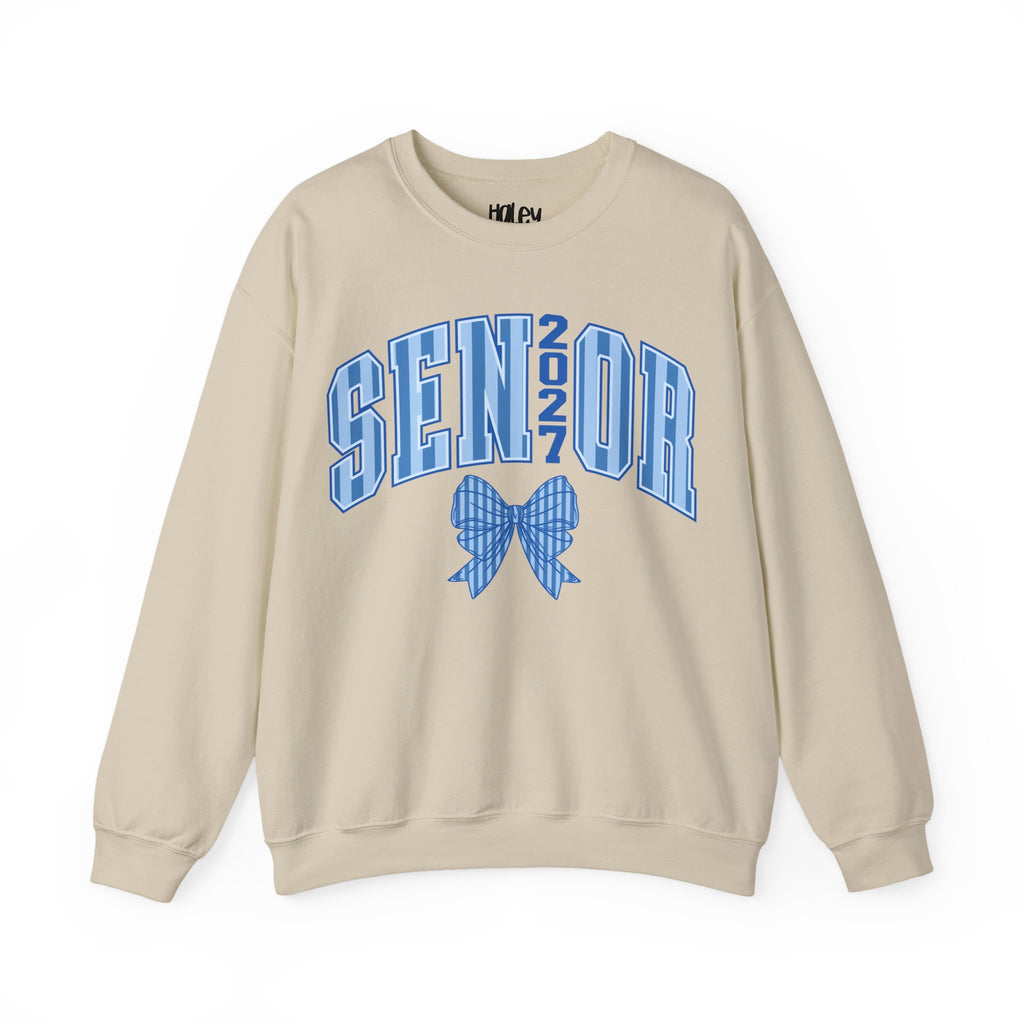 Blue Plaid Bow Senior 2027 Crewneck Sweatshirt