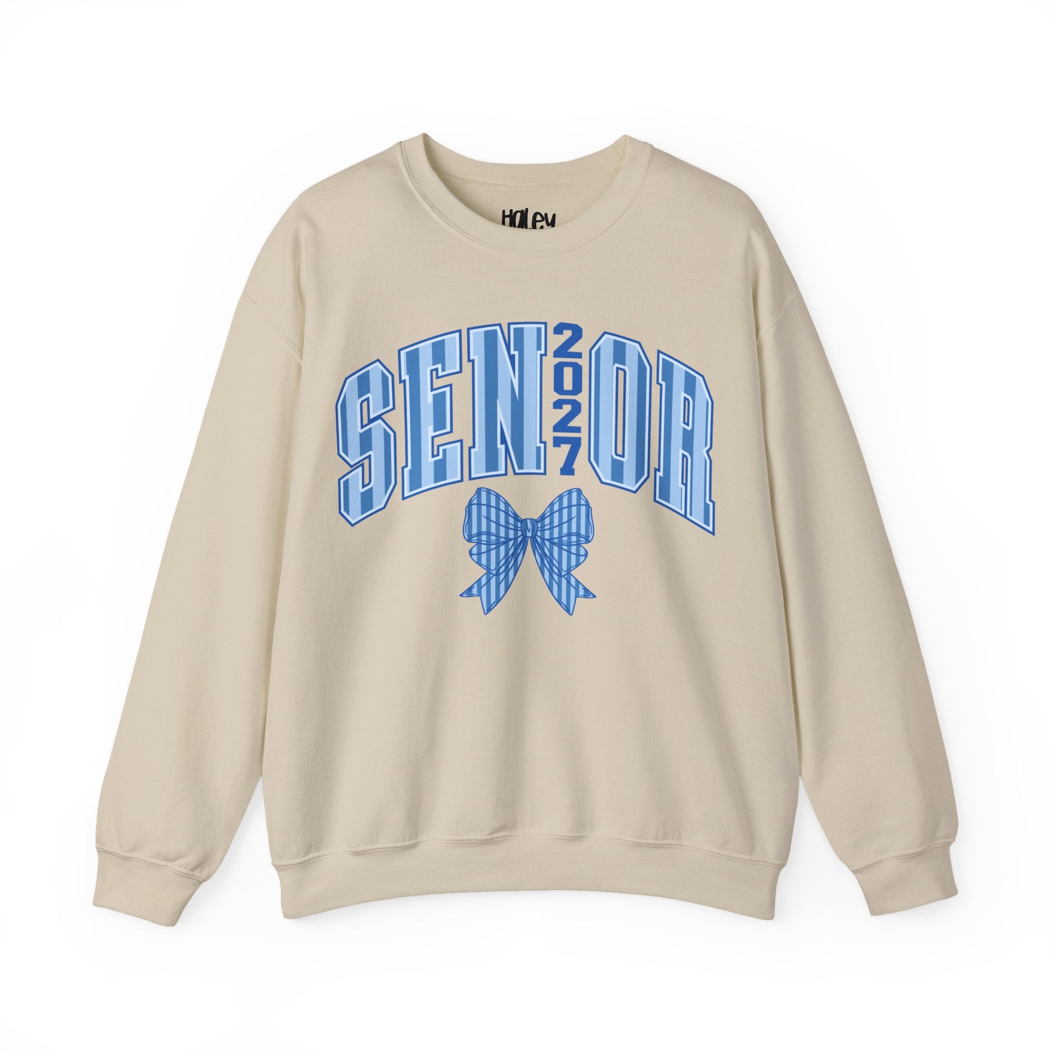 Blue Plaid Bow Senior 2027 Crewneck Sweatshirt