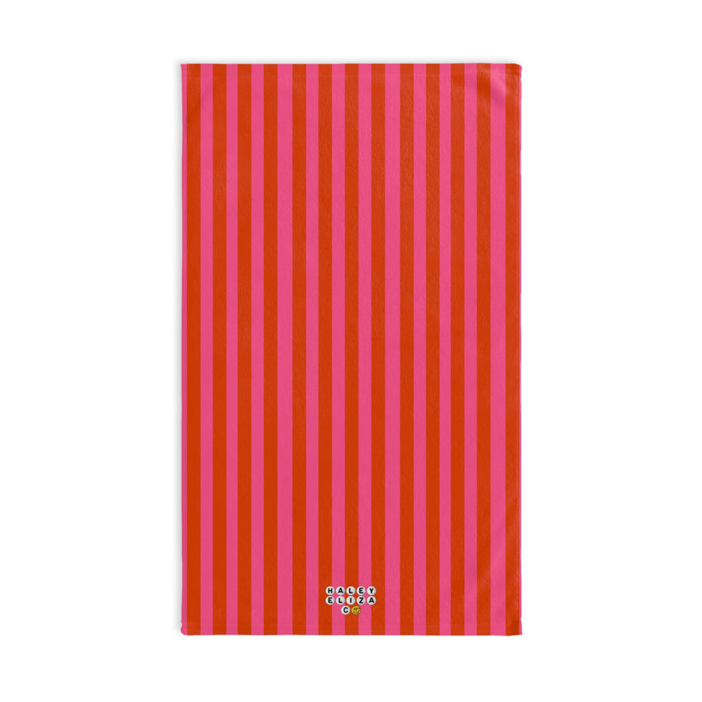 Striped Red & Pink Hand Towel — Bright Kitchen Tea Towel for Modern Home