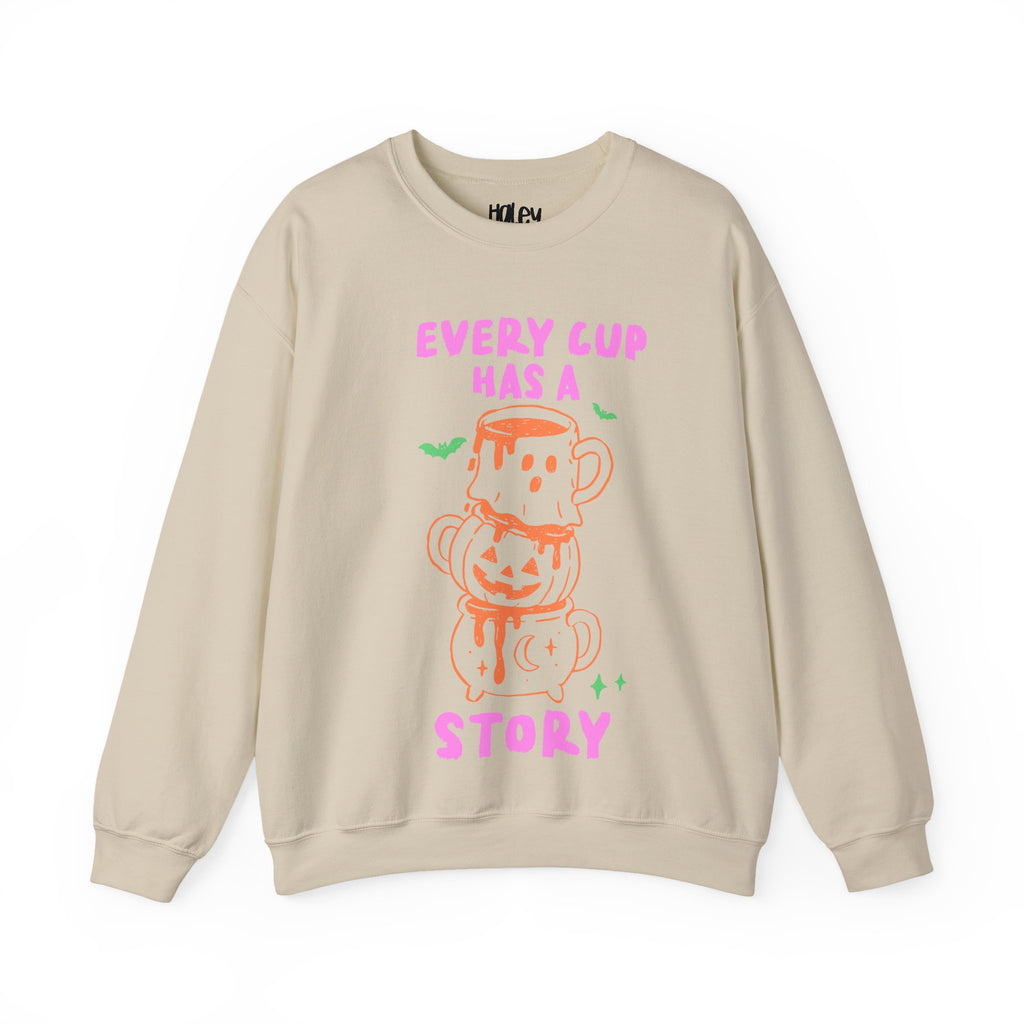 Every Cup Has a Story Cute Stacked Mugs Graphic Sweatshirt