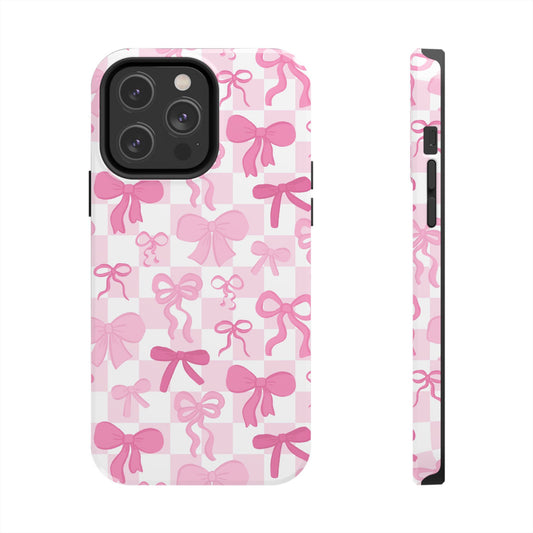 Checkered Pink Bows Tough Phone Cases (NOT MAGSAFE)