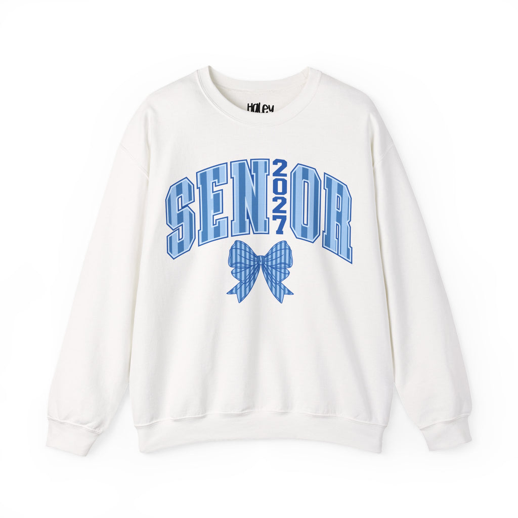 Blue Plaid Bow Senior 2027 Crewneck Sweatshirt