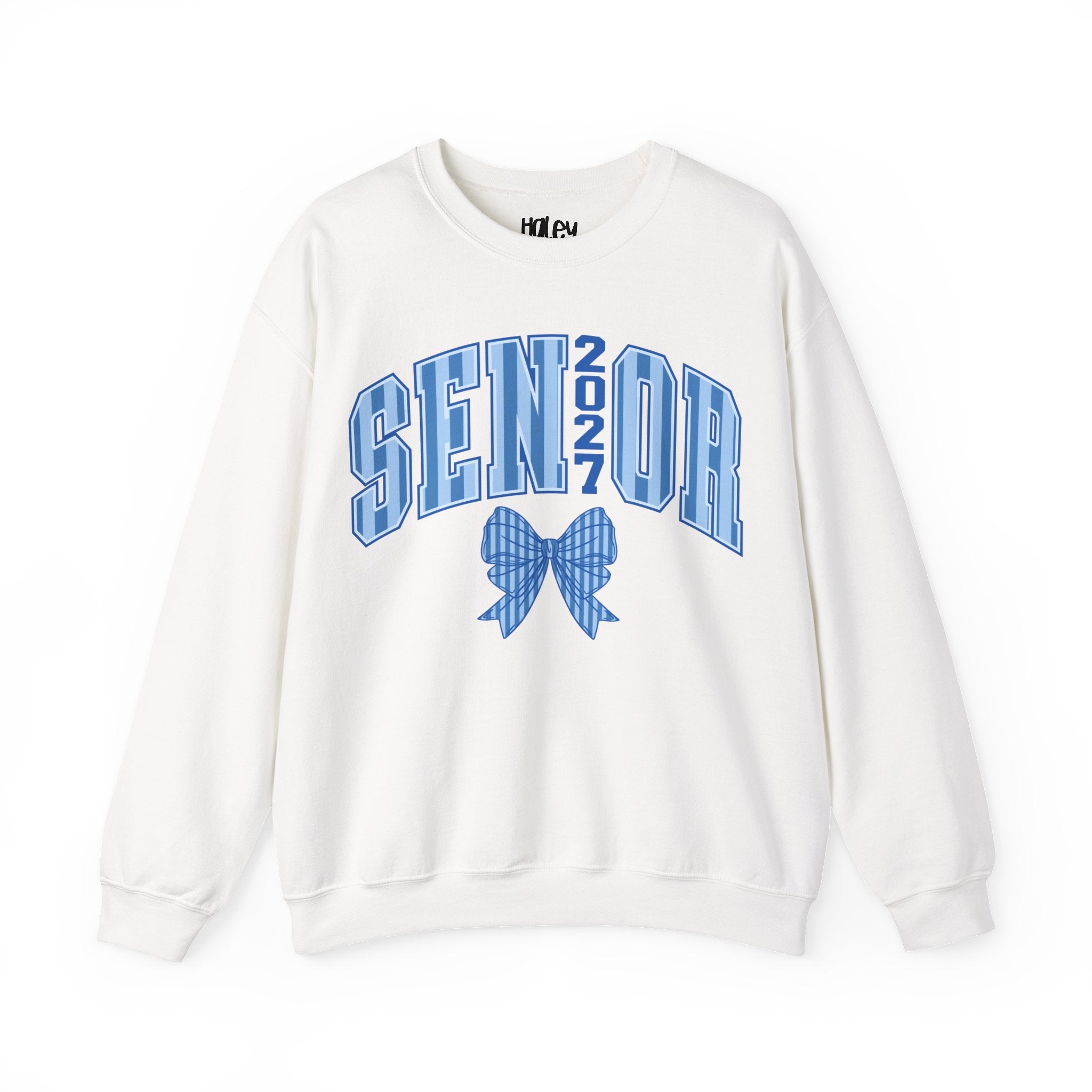 Blue Plaid Bow Senior 2027 Crewneck Sweatshirt