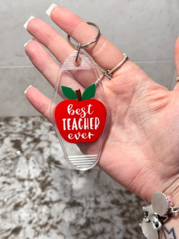Best Teacher Ever Retro Motel Keychain