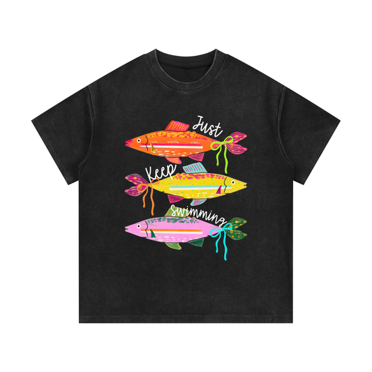 Just Keep Swimming Mineral Wash Waffle Knit T-Shirt