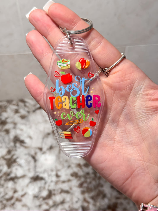 Best Teacher Ever Retro Motel Keychain