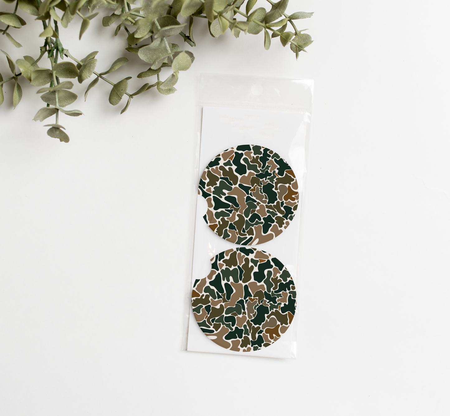 GREEN CAMO CAR COASTER SET