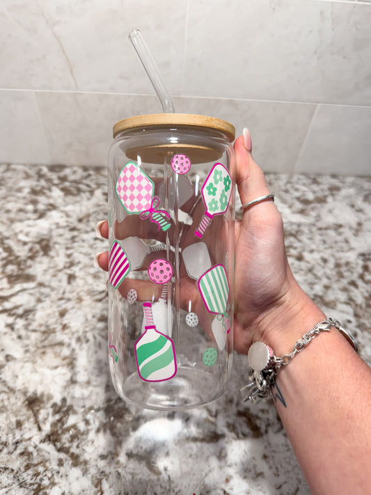 Pickle Ball Wrapped Glass Can