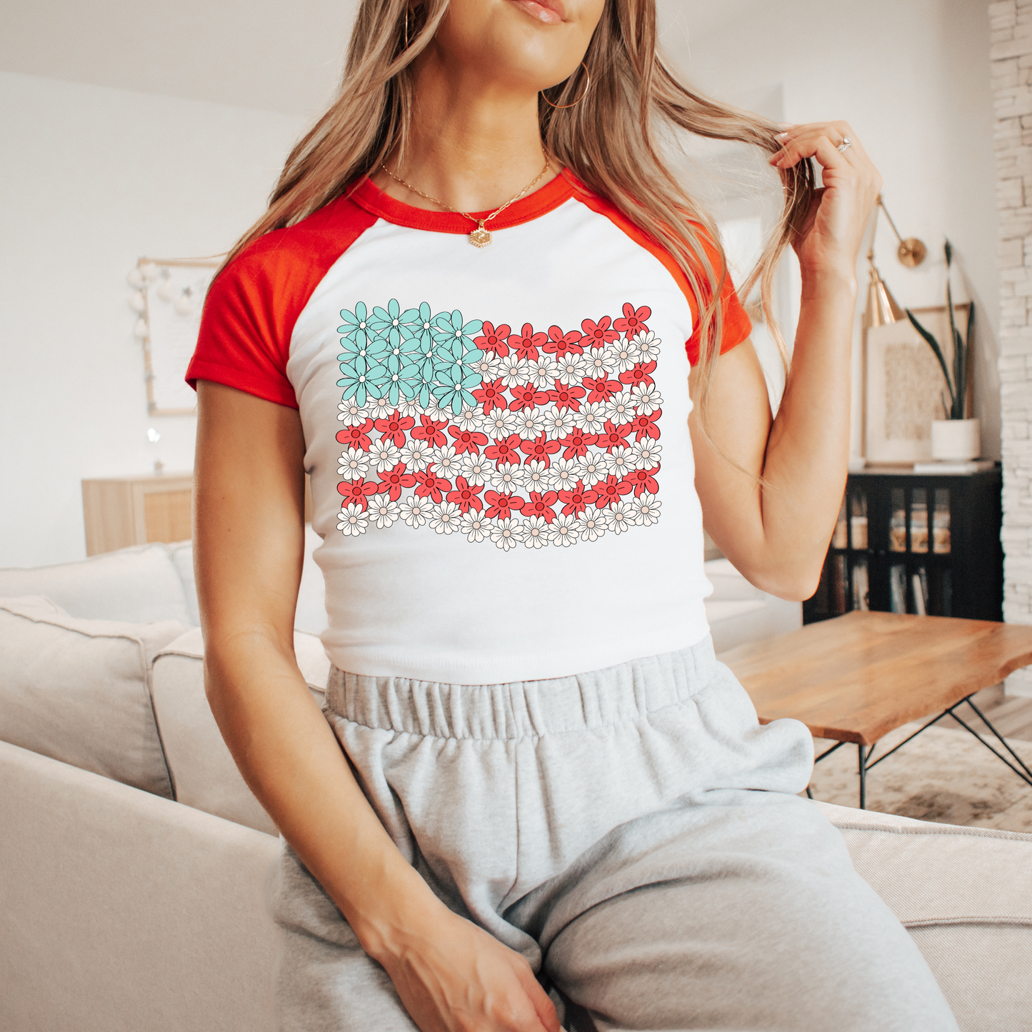 Floral American Flag Baby Tee