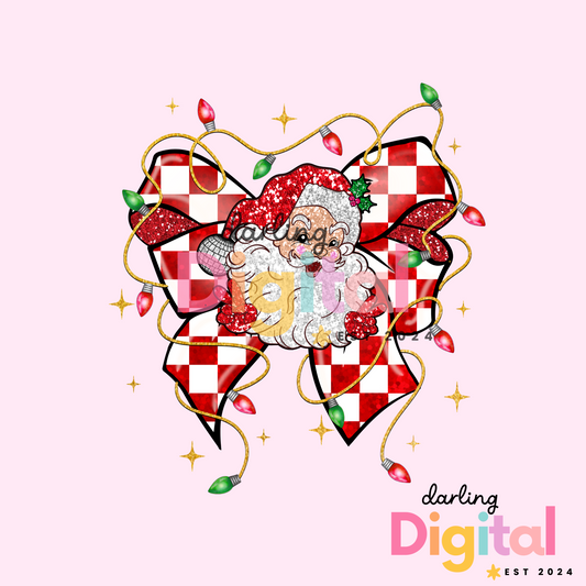 Retro Santa Coquette Christmas Bow PNG