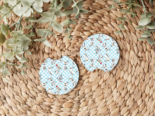 Christmas Checked Olaf Car Coaster
