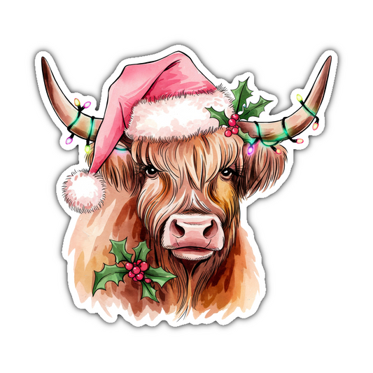 Coquette Christmas Highland Cow Sticker