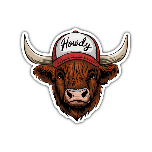 Howdy Highland cow sticker