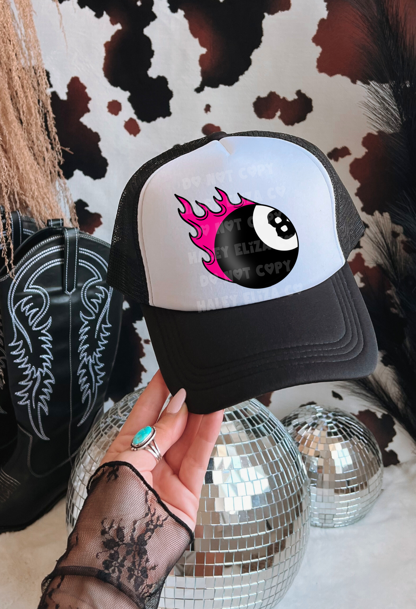 Pink Flame 8-Ball Trucker Hat