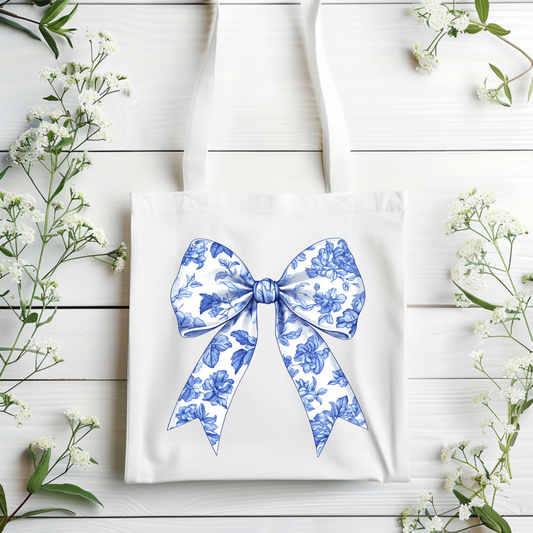 COQUETTE CHINOISERIE BLUE BOW TOTE BAG