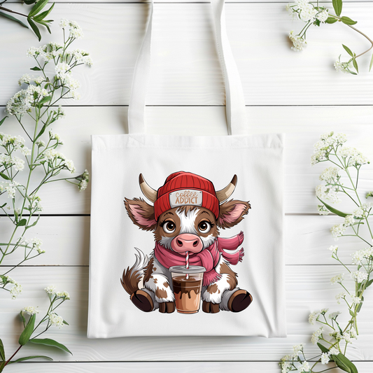 HIGHLAND COW COFFEE ADDICT TOTE BAG