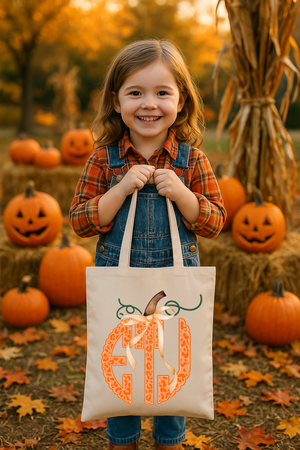 Autumn Pumpkin Monogram Tote Bag