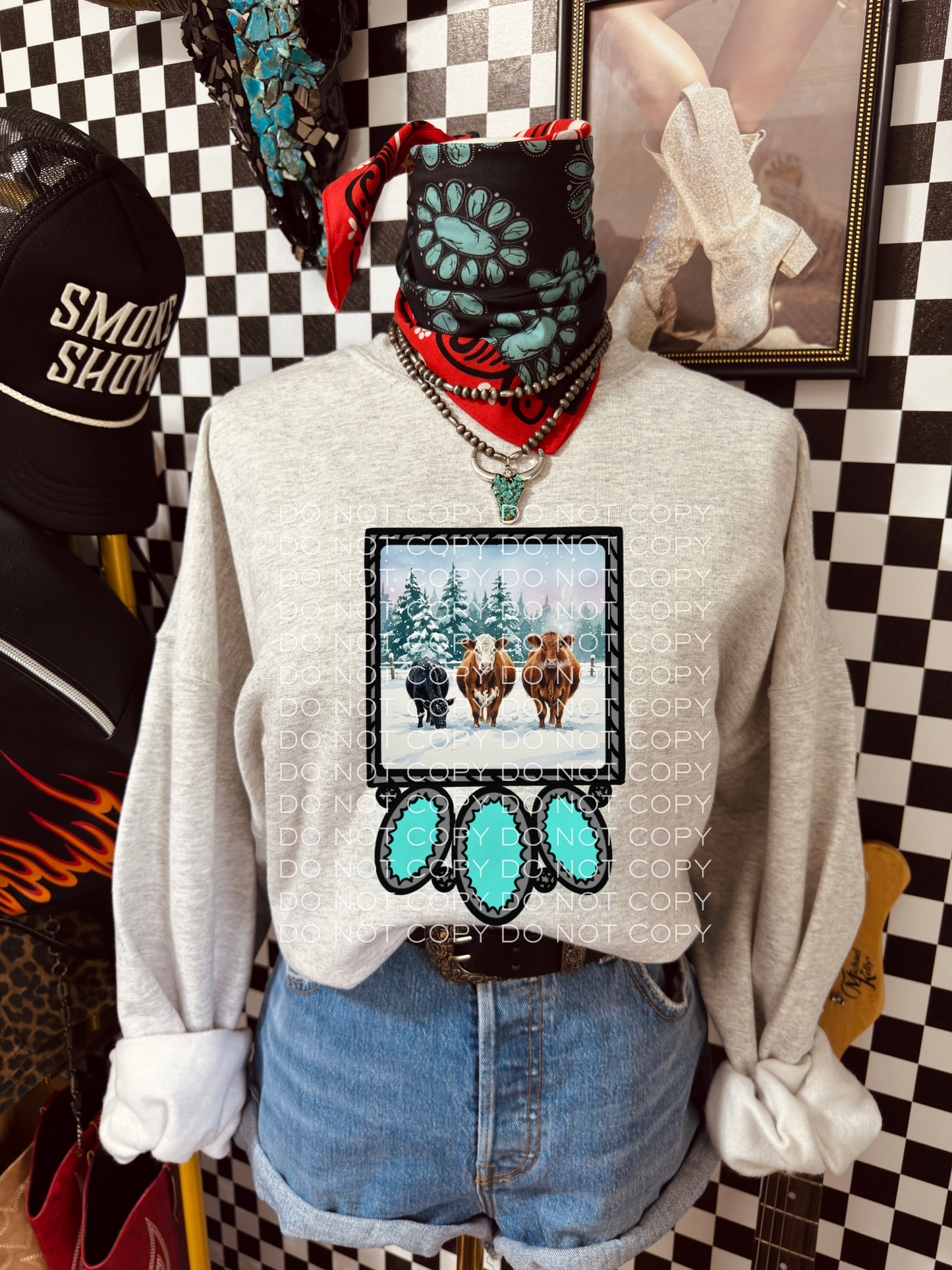 Winter Cows Turquoise PNG