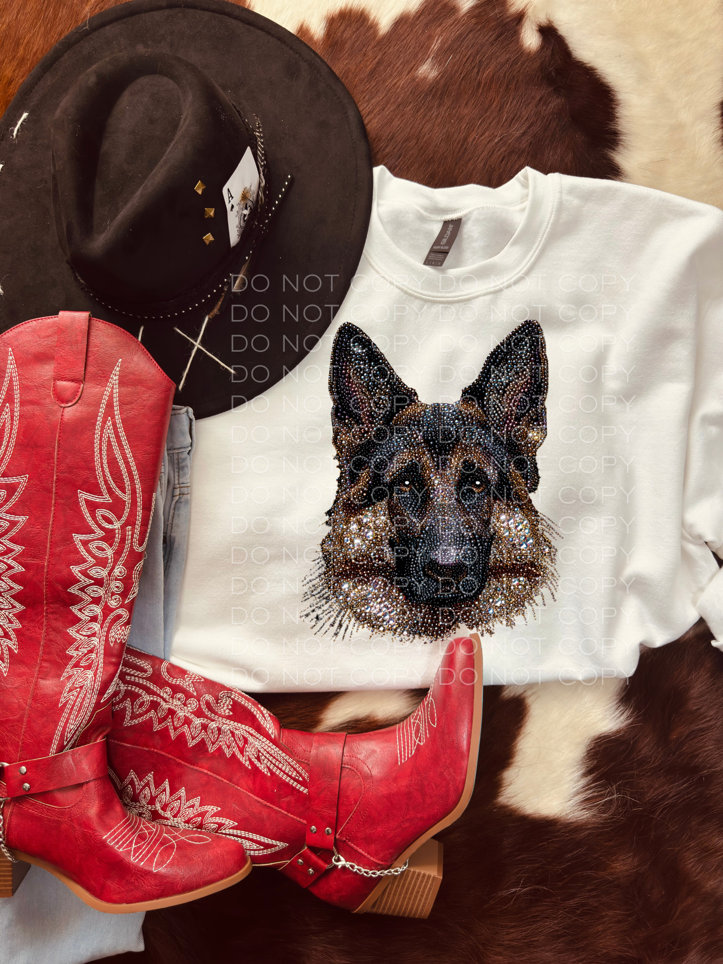 Faux Rhinestone German Shepherd face PNG