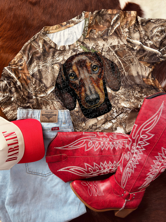 Faux Rhinestone Dachshund face PNG