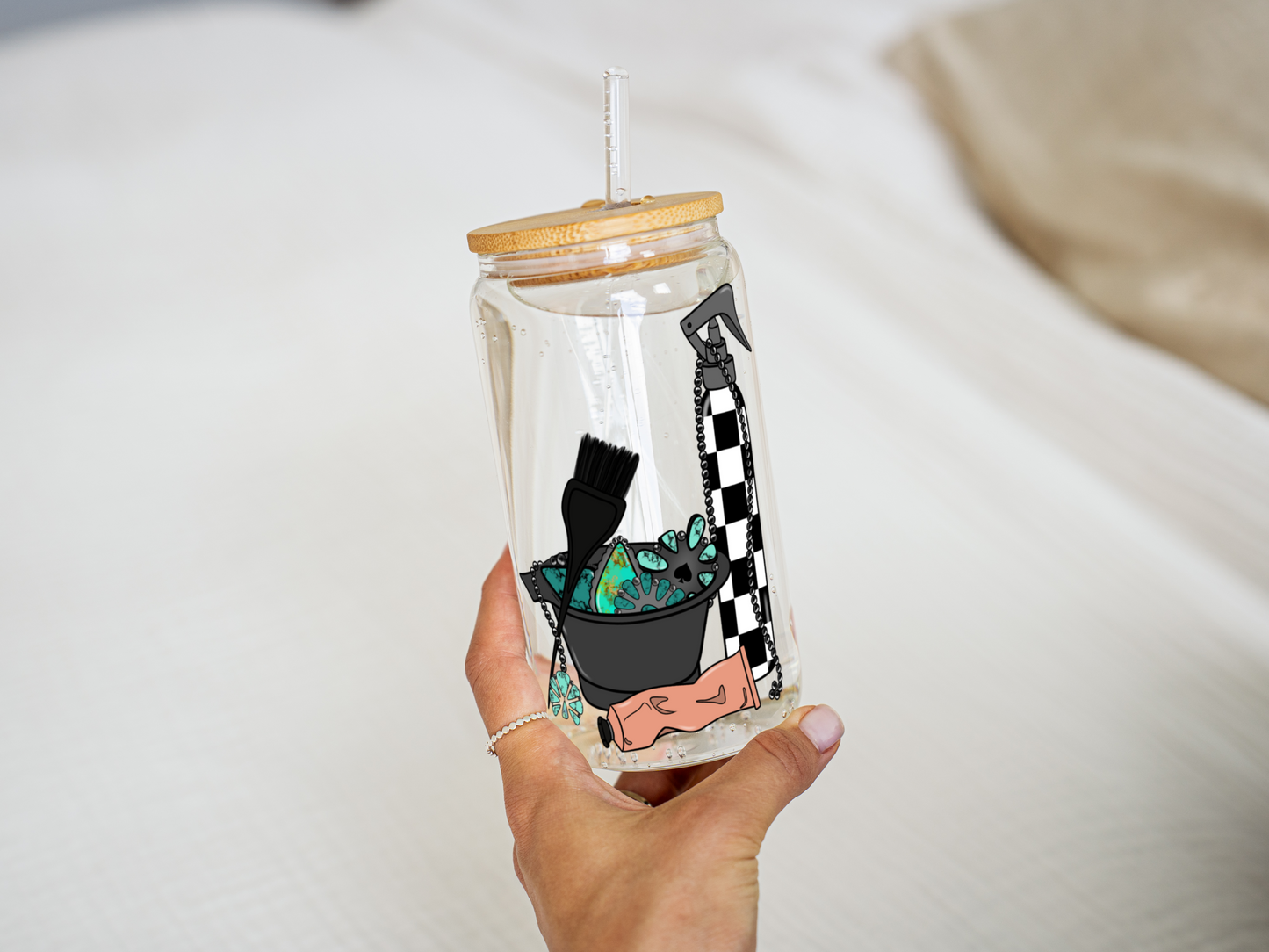 Turquoise Hairstylist Western Glass Can